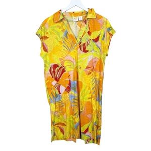 C&C California Women’s Tropical Linen Blend Collared Dress Multicolor Vibrant